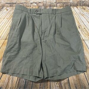 Perry Ellis Olive Green Linen Blend Pleated Shorts